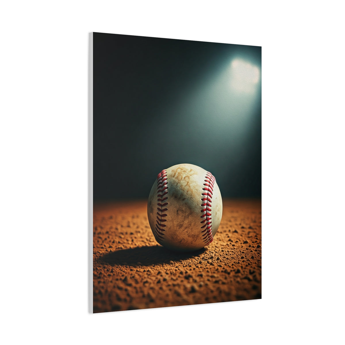 Baseball on Dirt Field Under Stadium Light Wall Art & Canvas Prints