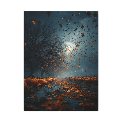 Autumn Leaf Storm Pumpkin Field Wall Art & Canvas Print