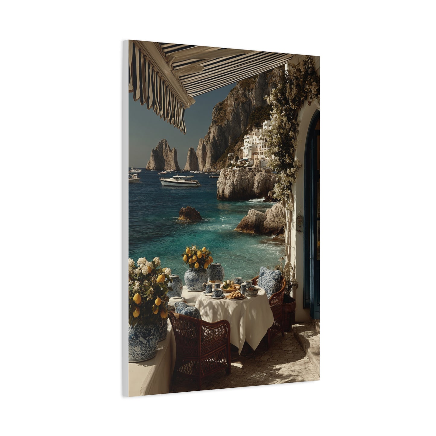 Capri Seaside Breakfast View Wall Art & Canvas Print