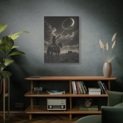 Cowgirl Moon Lasso Silhouette Scene Wall Art & Canvas Print
