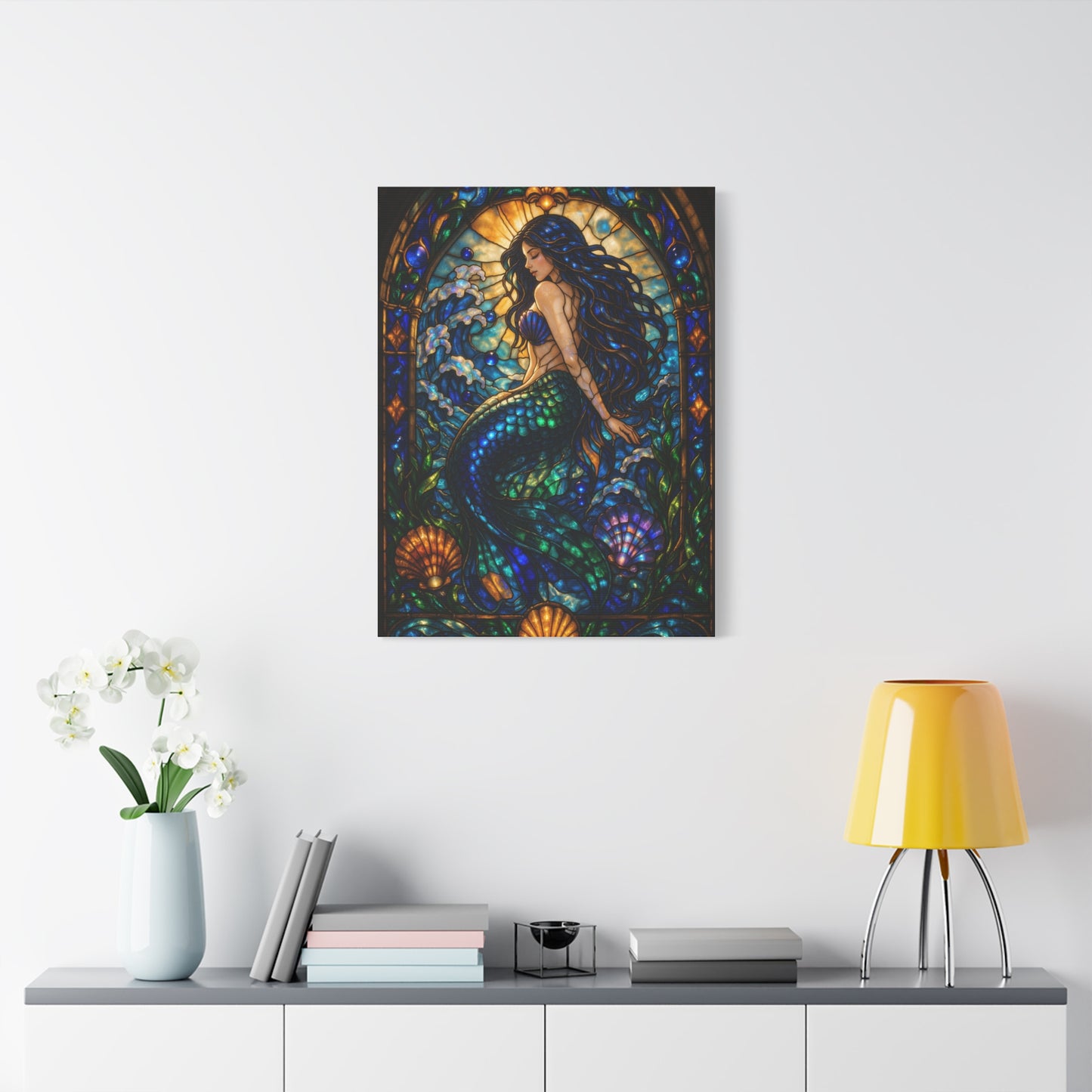 Stained Glass Ocean Siren Wall Art & Canvas Print