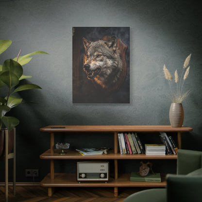 Mounted Wolf Head Lodge Trophy Scene Wall Art & Canvas Print
