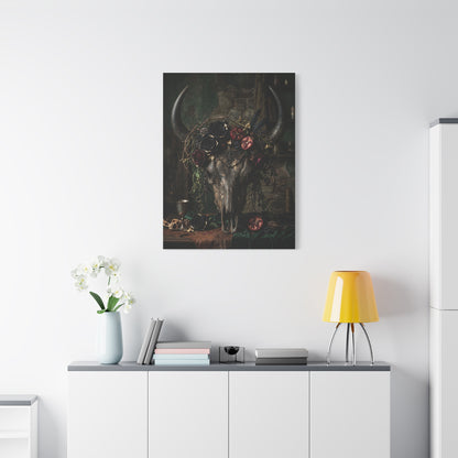 Western Gothic Bull Skull Floral Still Life Wall Art & Canvas Print