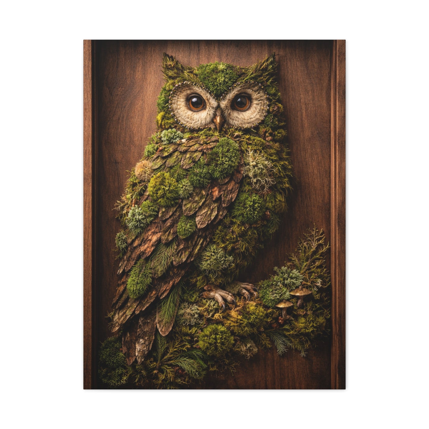 Biophilic Moss Owl Shadowbox Wall Art & Canvas Print