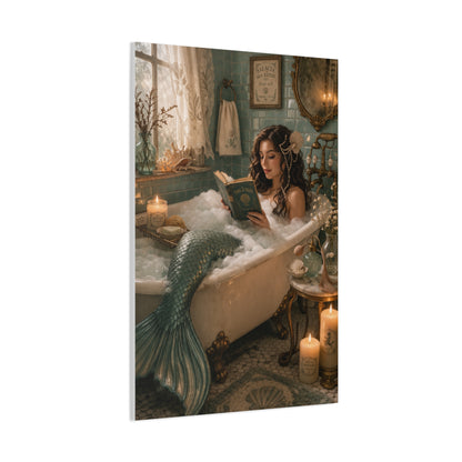 Vintage Bath Mermaid Reading Wall Art & Canvas Print