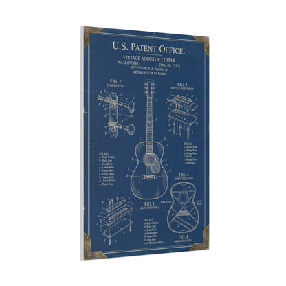 Vintage Acoustic Guitar Patent Blueprint Wall Art & Canvas Print