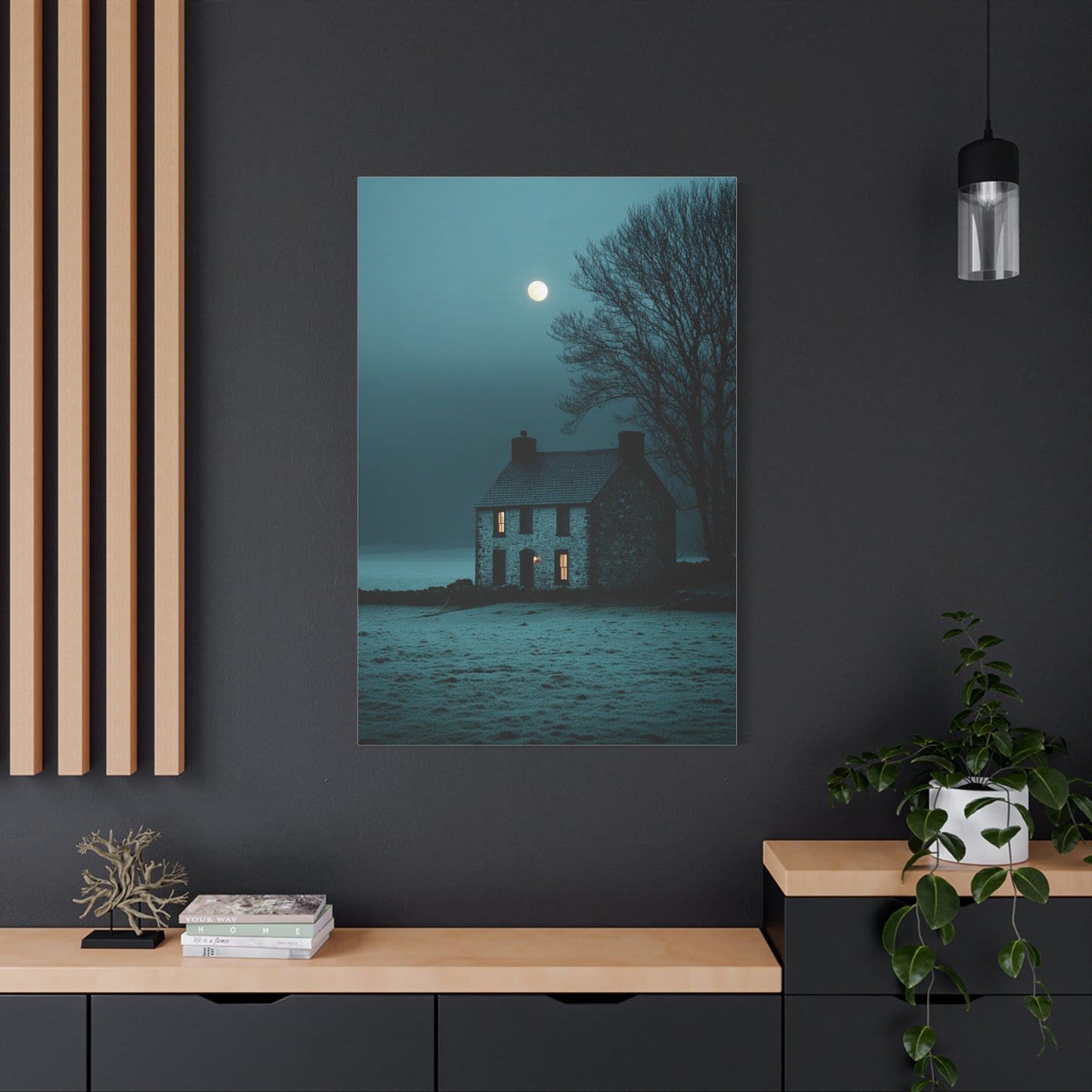 Gothic Farmhouse Moonlight Scene Wall Art & Canvas Print