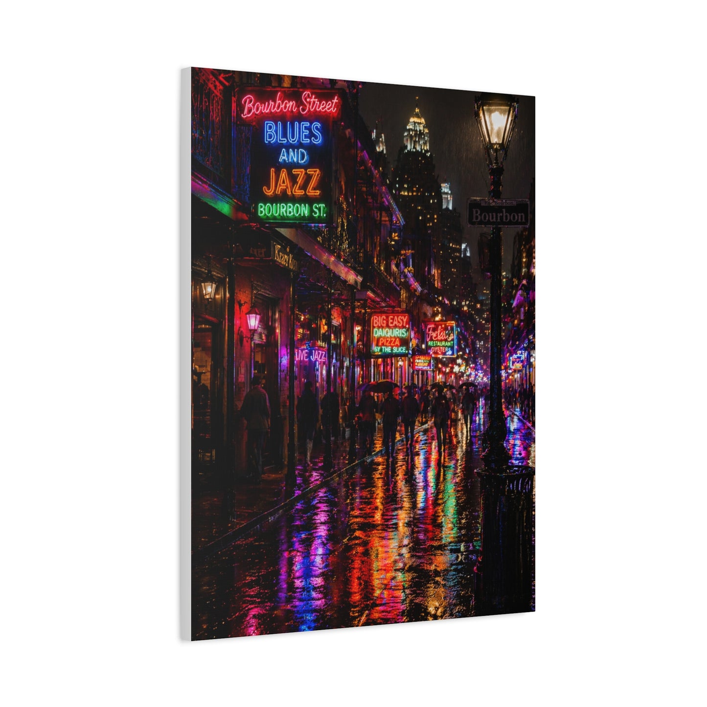 Bourbon Street Neon Rain Night Wall Art & Canvas Print