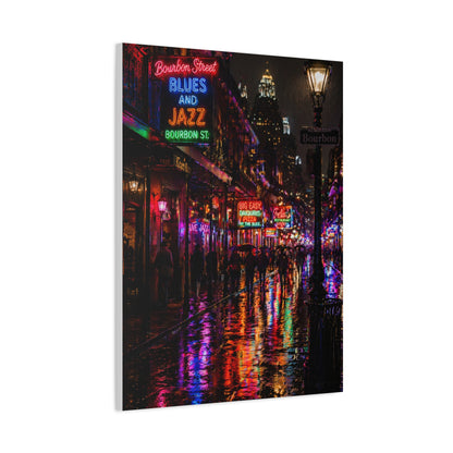 Bourbon Street Neon Rain Night Wall Art & Canvas Print