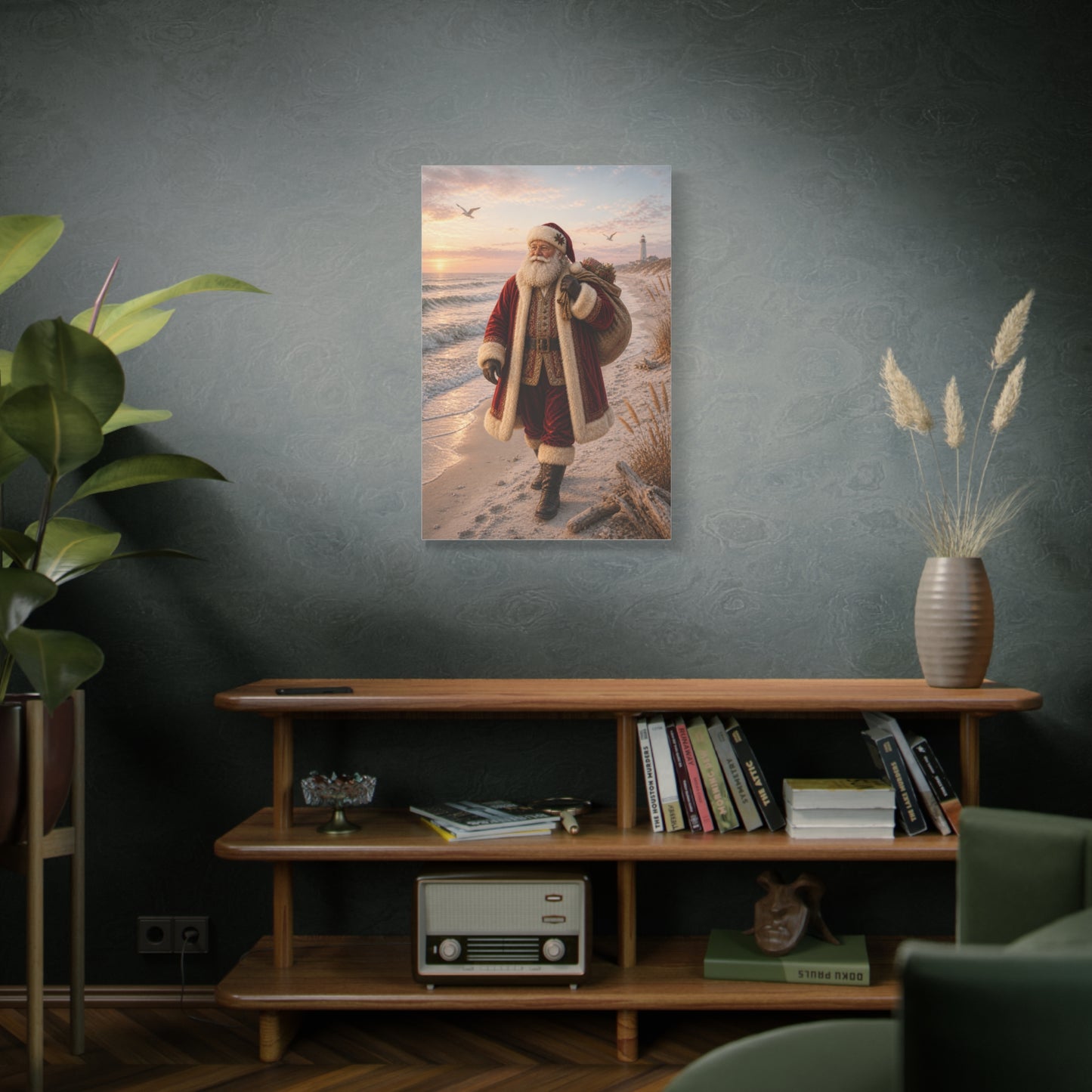 Coastal Santa at Sunrise Wall Art & Canvas Print