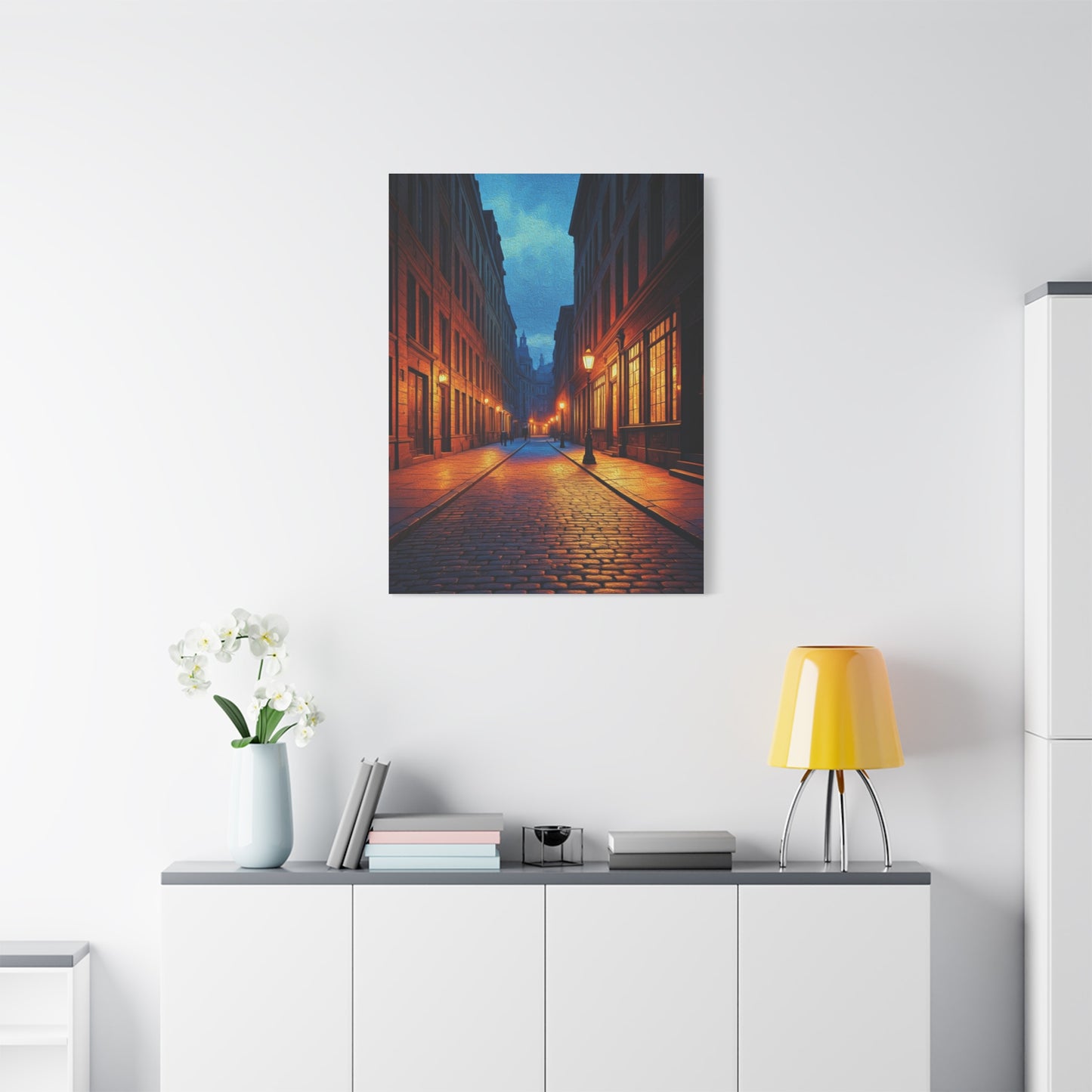 Twilight Cobblestone Street Wall Art & Canvas Prints