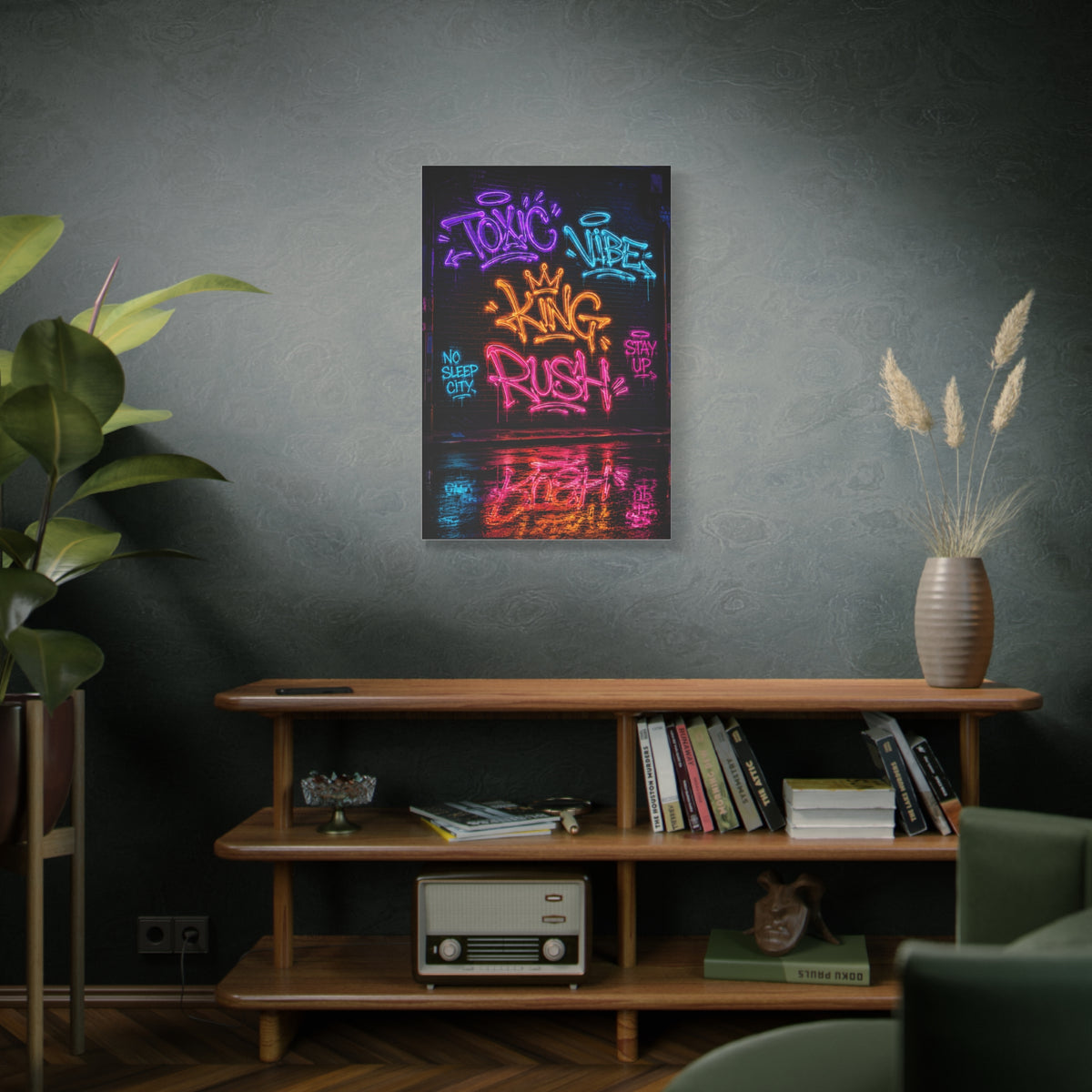 Neon Typography Hustle Street Wall Art & Canvas Print