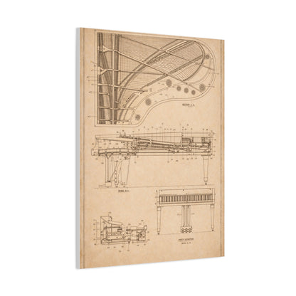 Grand Piano Blueprint Study Wall Art & Canvas Print