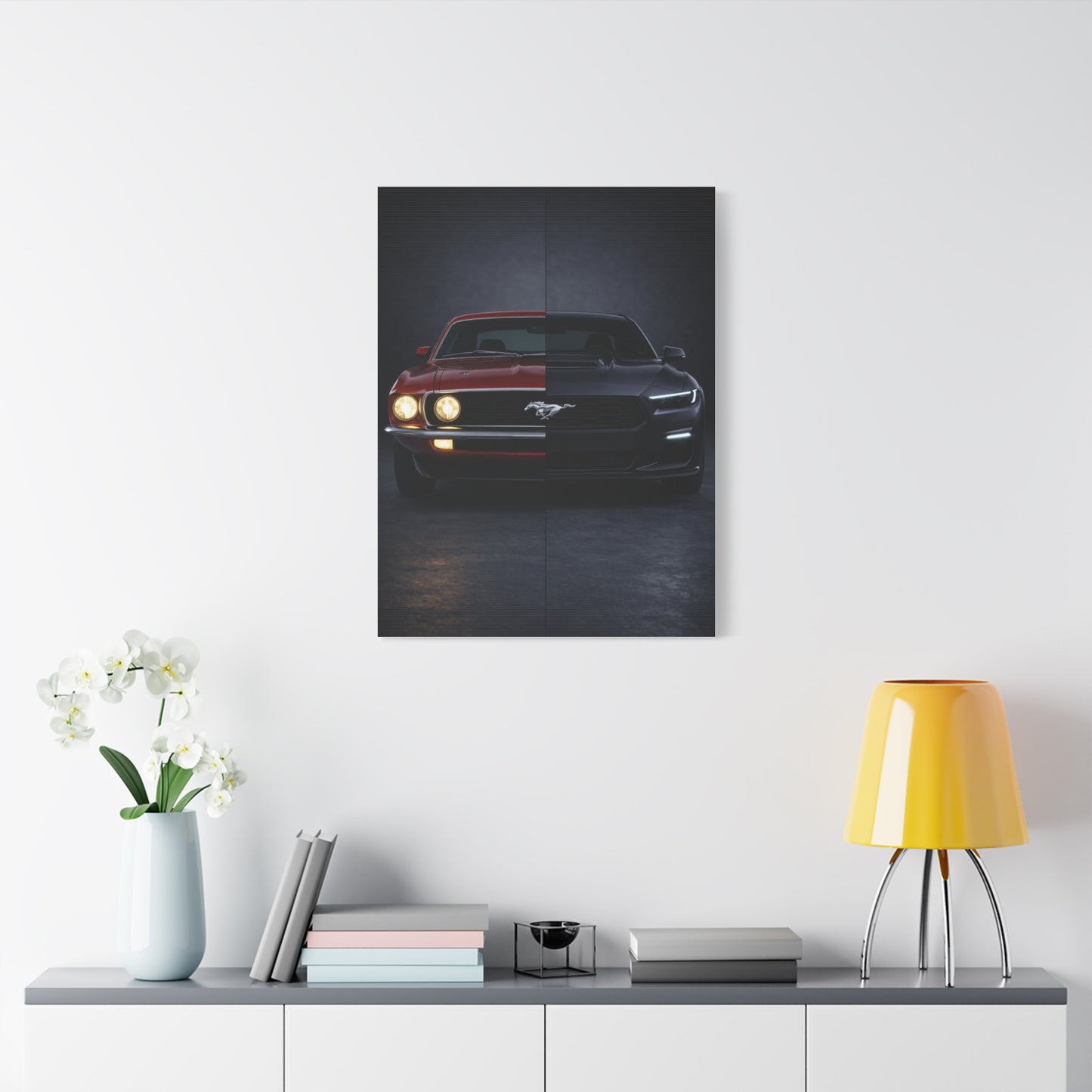 Ford Mustang Evolution Split 1969 vs Dark Horse Wall Art & Canvas Prints