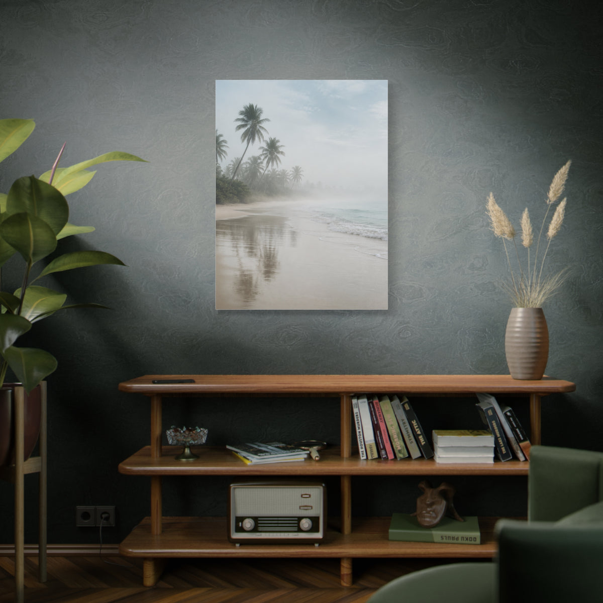 Misty Coastal Palm Shoreline Minimal Tropical Wall Art & Canvas Print