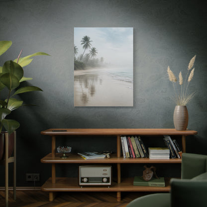 Misty Coastal Palm Shoreline Minimal Tropical Wall Art & Canvas Print