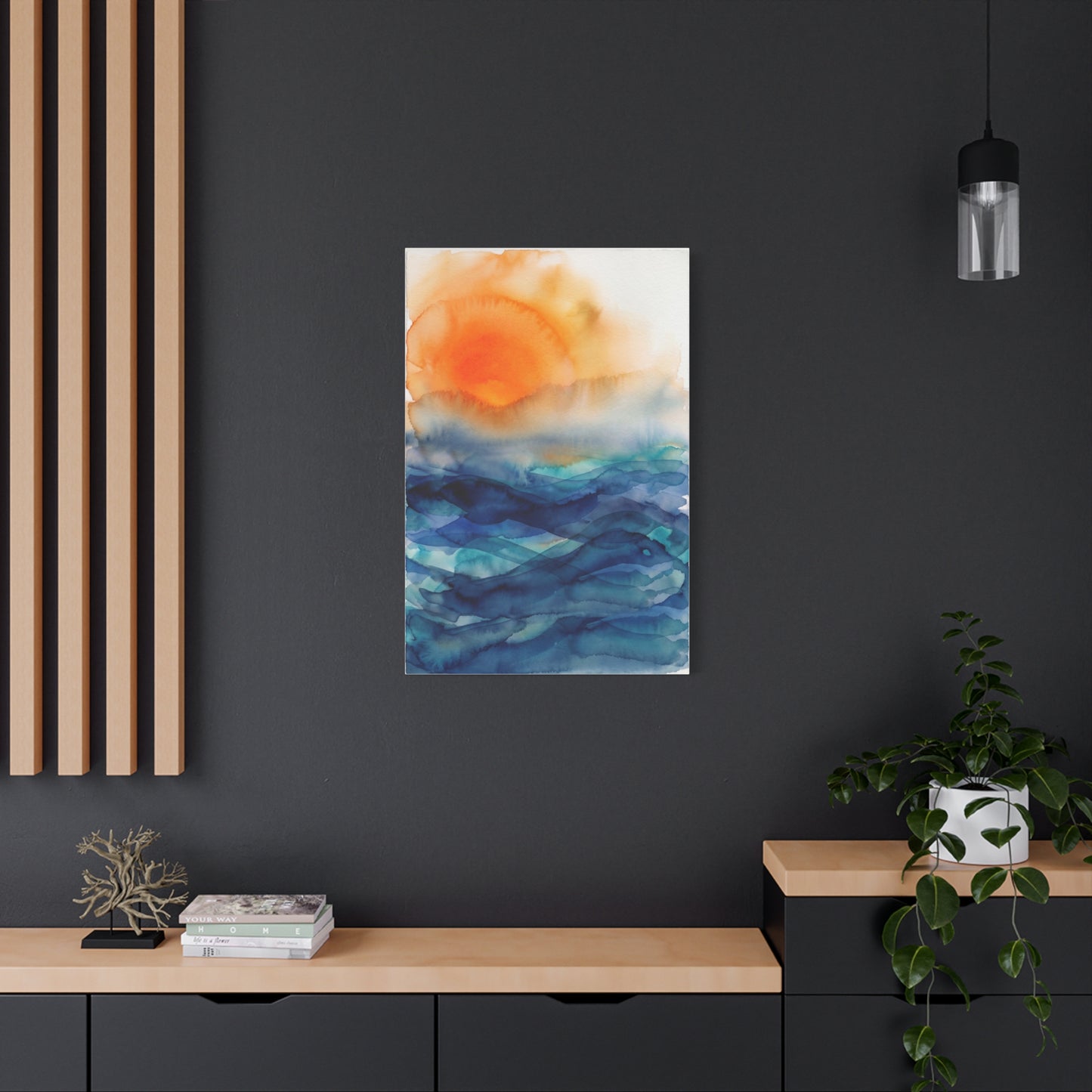 Minimal Orange Sunrise Watercolor Wall Art & Canvas Print
