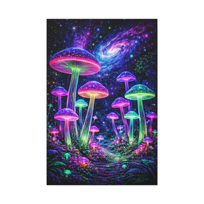 Glowing Giant Mushrooms in Midnight Forest Wall Art & Canvas Print