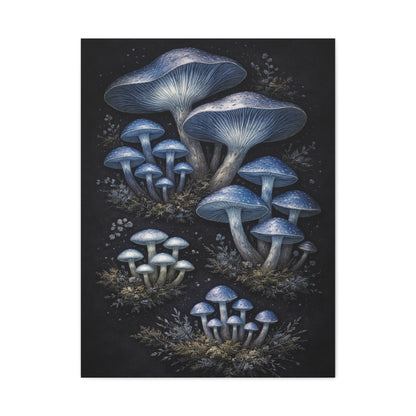 Luminous Indigo Fungi Botanical Study Wall Art & Canvas Print