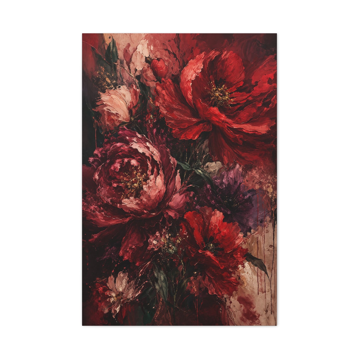 Red Floral Expressionist Painting Wall Art & Canvas Print