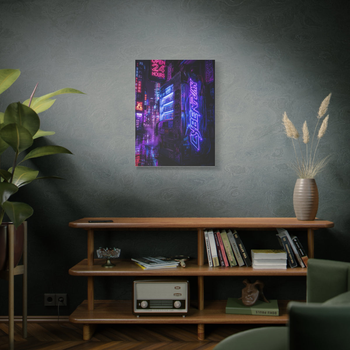 Cyberpunk Neon Vending Alley Street Wall Art & Canvas Print