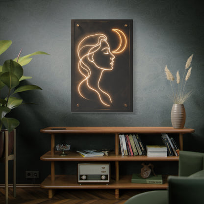 Neon Crescent Muse Line Art Wall Art & Canvas Print