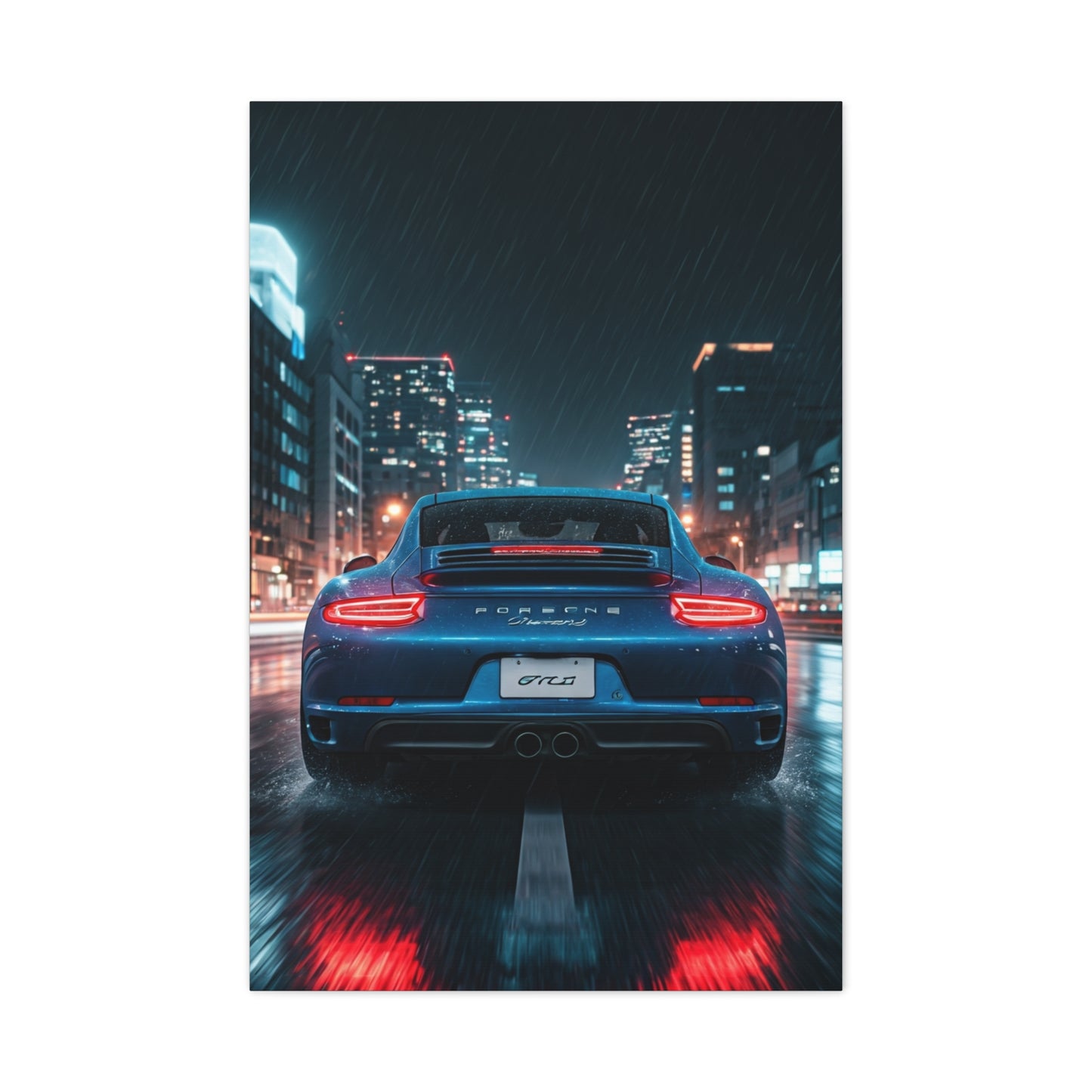 Porsche 911 Carrera 4 GTS Neon City Reflections Wall Art & Canvas Prints