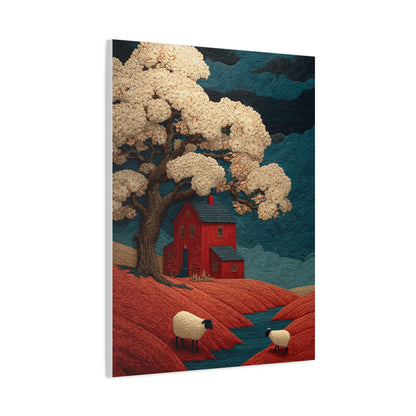 Primitive Farmhouse Sheep Folk Scene Wall Art & Canvas Print