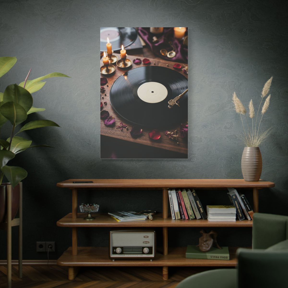 Candlelit Vinyl Love Night Scene Wall Art & Canvas Print
