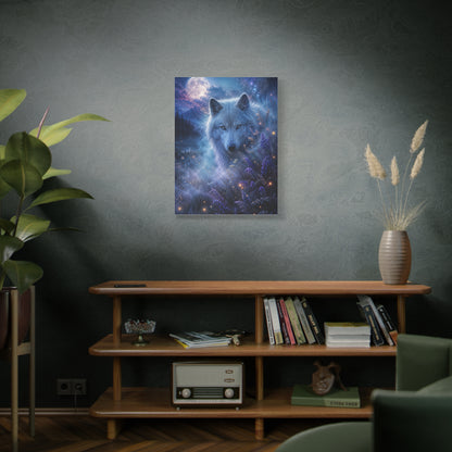 Moonlit White Wolf Portrait Wilderness Scene Wall Art & Canvas Print