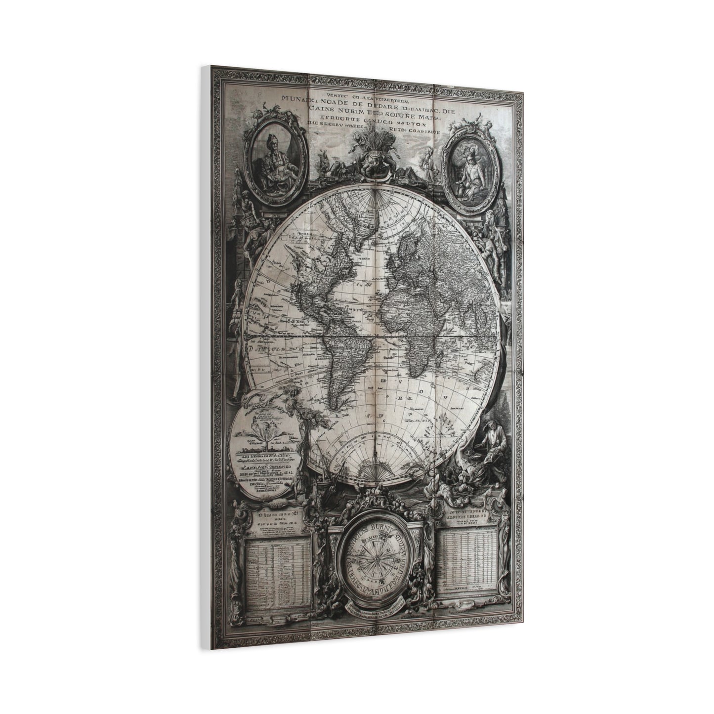 Antique World Map Engraving Wall Art & Canvas Print
