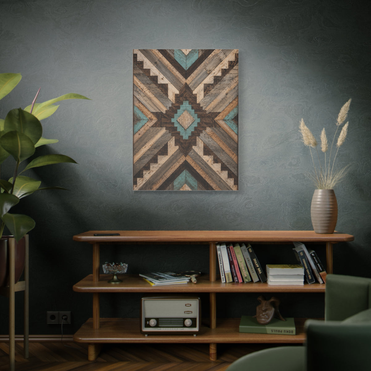 Reclaimed Wood Aztec Geometric Panel Wall Art & Canvas Print