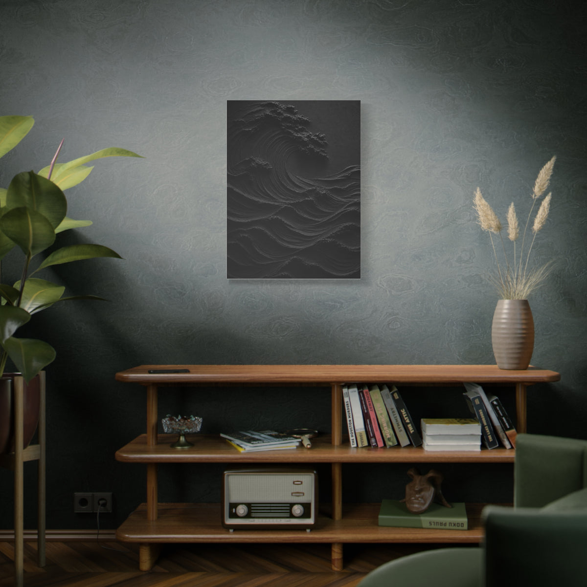 Dark Textured Wave Monochrome Statement Wall Art & Canvas Print