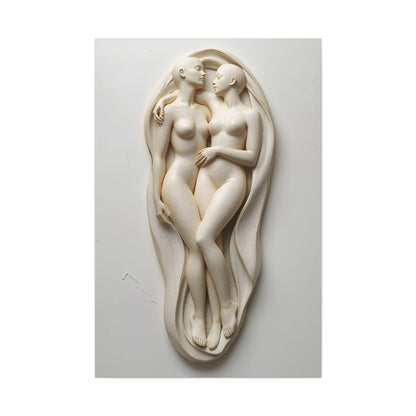 Sculptural Dual Figure Relief Wall Art & Canvas Print