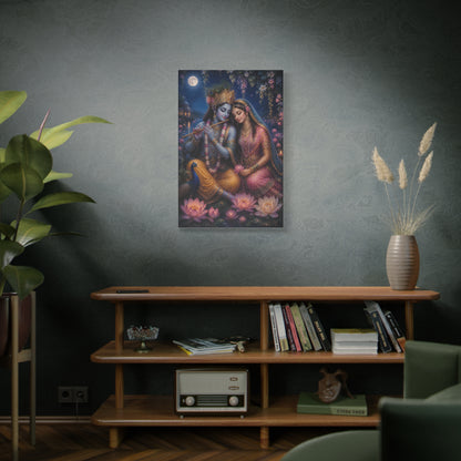 Radha and Krishna Moonlit Lotus Garden Wall Art & Canvas Print
