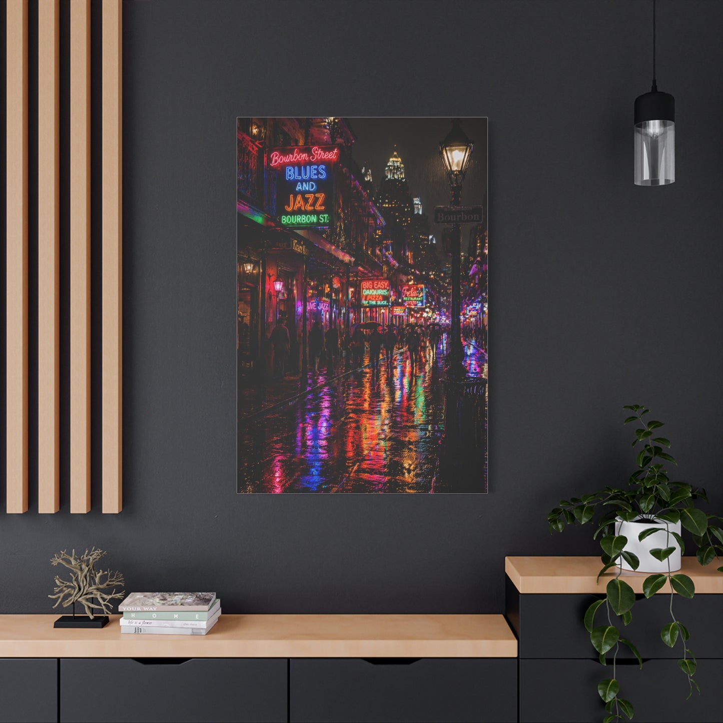 Bourbon Street Neon Rain Night Wall Art & Canvas Print