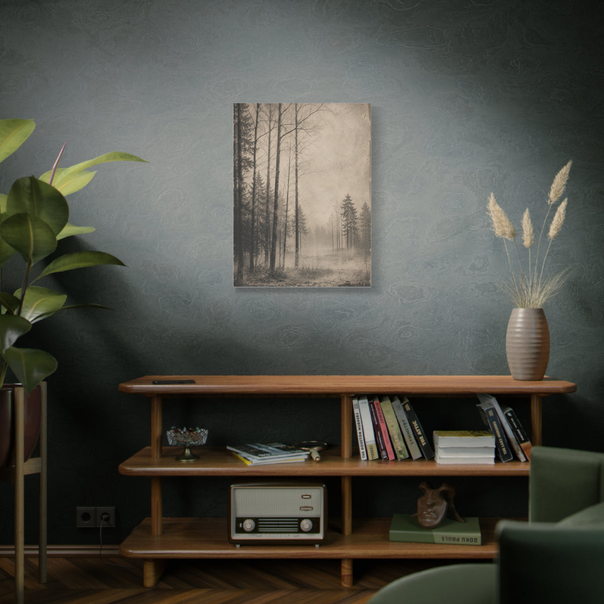 Vintage Fog Forest Monochrome Trees Wall Art & Canvas Print