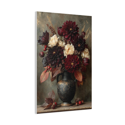 Burgundy Dahlia Autumn Floral Still Life Wall Art & Canvas Print