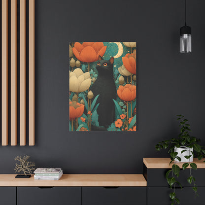 Folk Black Cat Garden Wall Art & Canvas Print