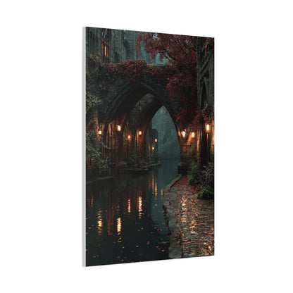 Gothic Autumn Canal Bridge Wall Art & Canvas Print