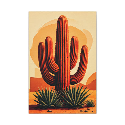 Golden Desert Sunset Saguaro Illustration Wall Art & Canvas Prints