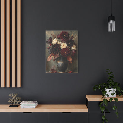 Burgundy Dahlia Autumn Floral Still Life Wall Art & Canvas Print