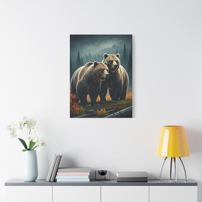 Twin Brown Bears in Misty Forest Wall Art & Canvas Prints