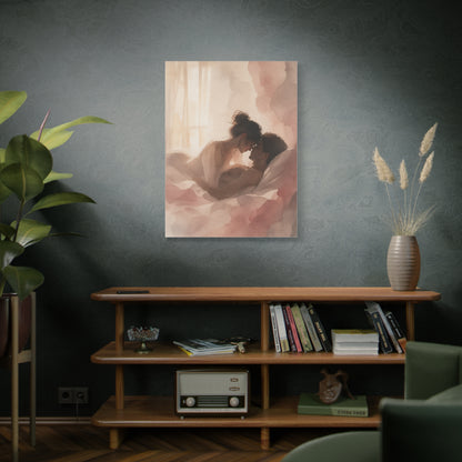Soft Watercolor Lovers Sunrise Embrace Wall Art & Canvas Print
