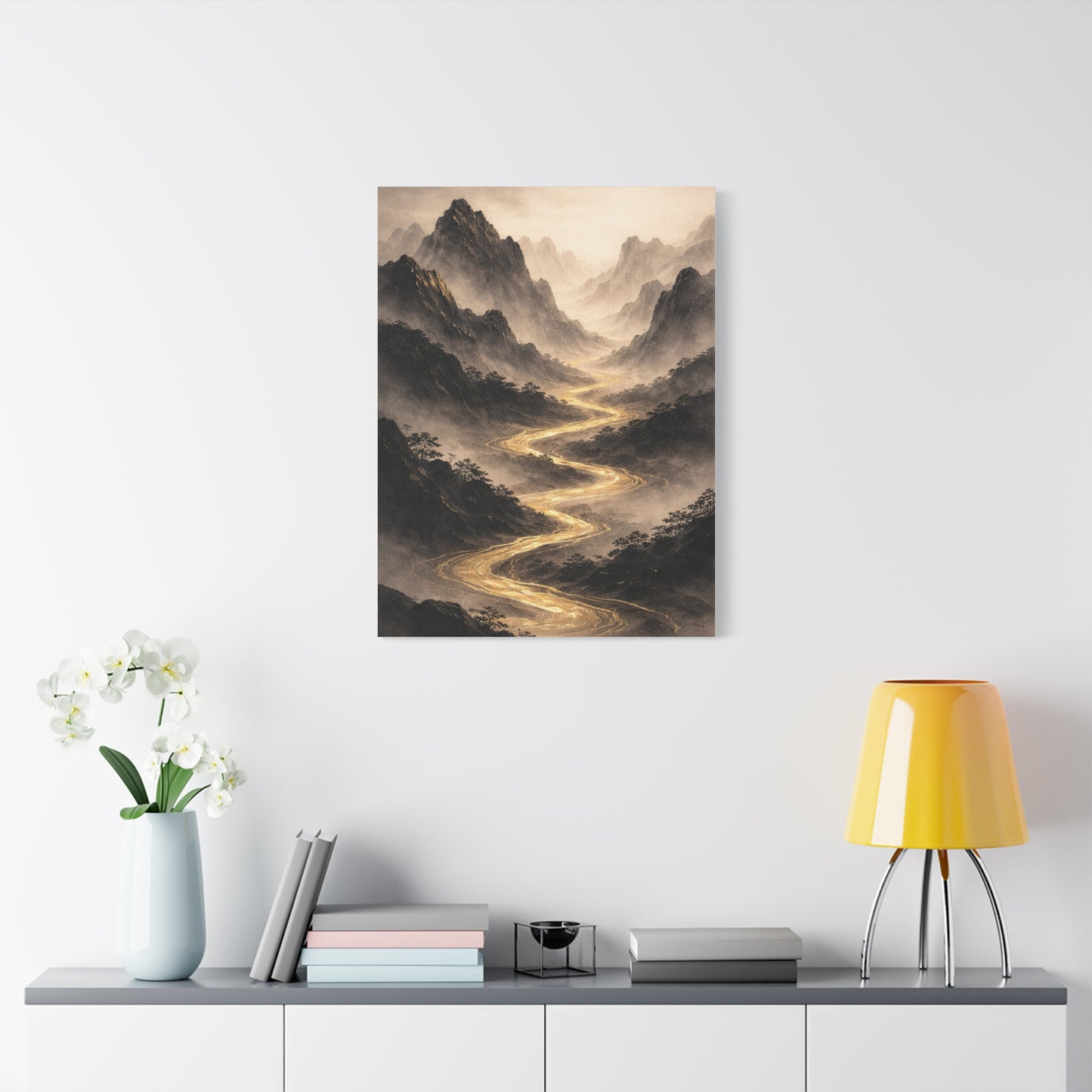 Gold River Mountain Landscape Wall Art & Canvas Print