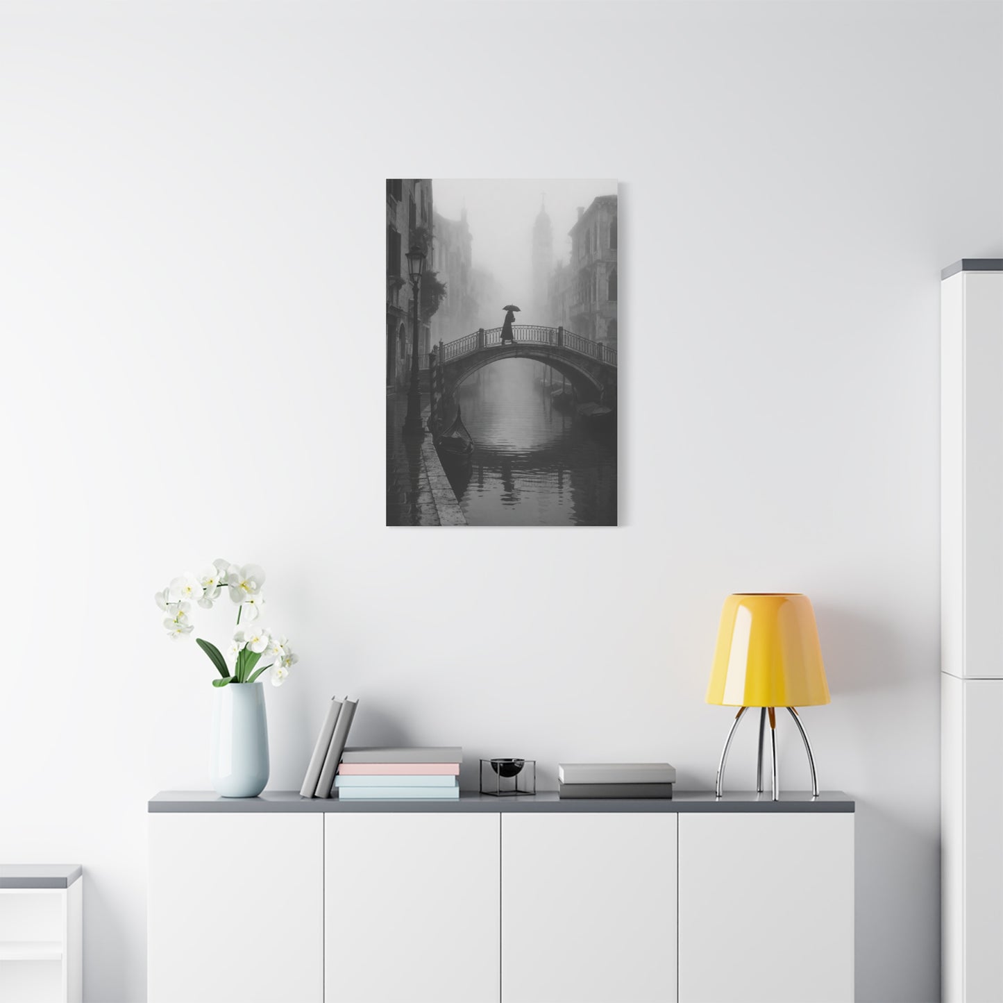 Venetian Bridge Fog Scene Wall Art & Canvas Print