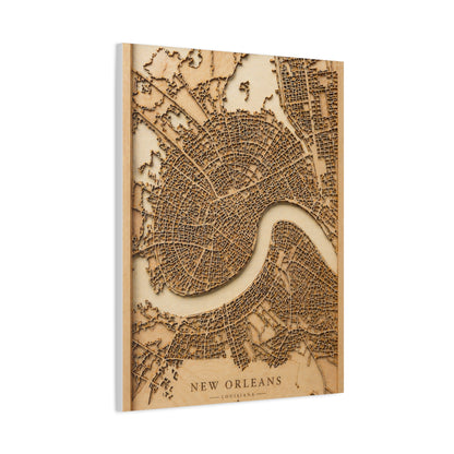 New Orleans Wooden Map Relief Wall Art & Canvas Print