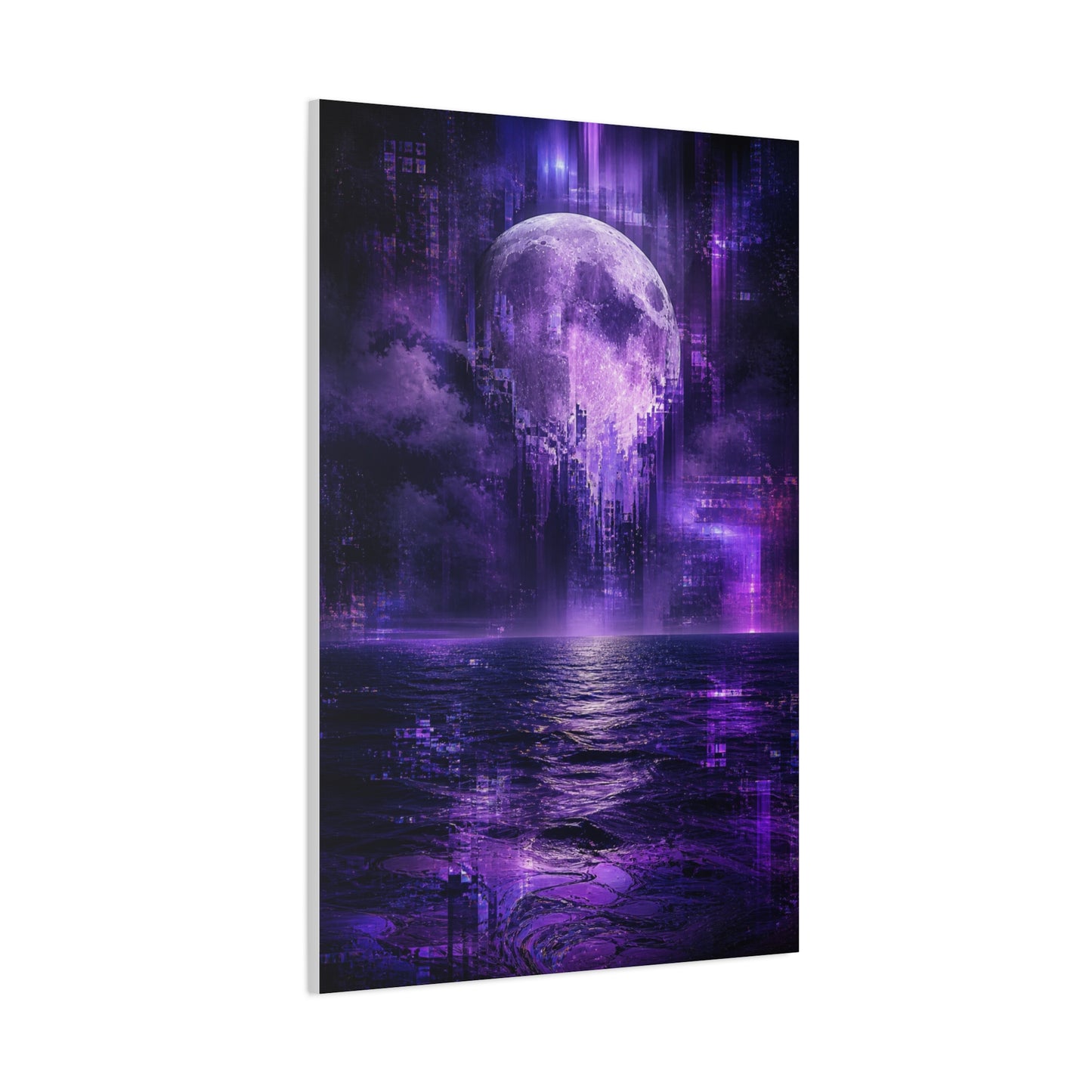 Surreal Violet Moon Glitchscape Wall Art & Canvas Print