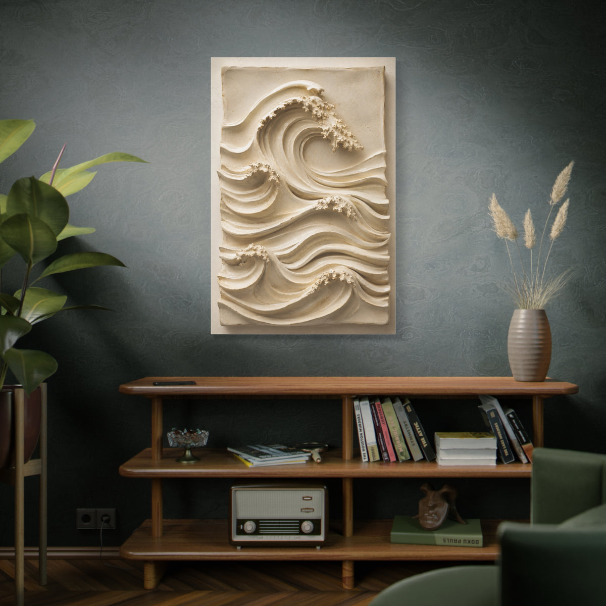 Ivory Minimal Wave Relief Texture Wall Art & Canvas Print