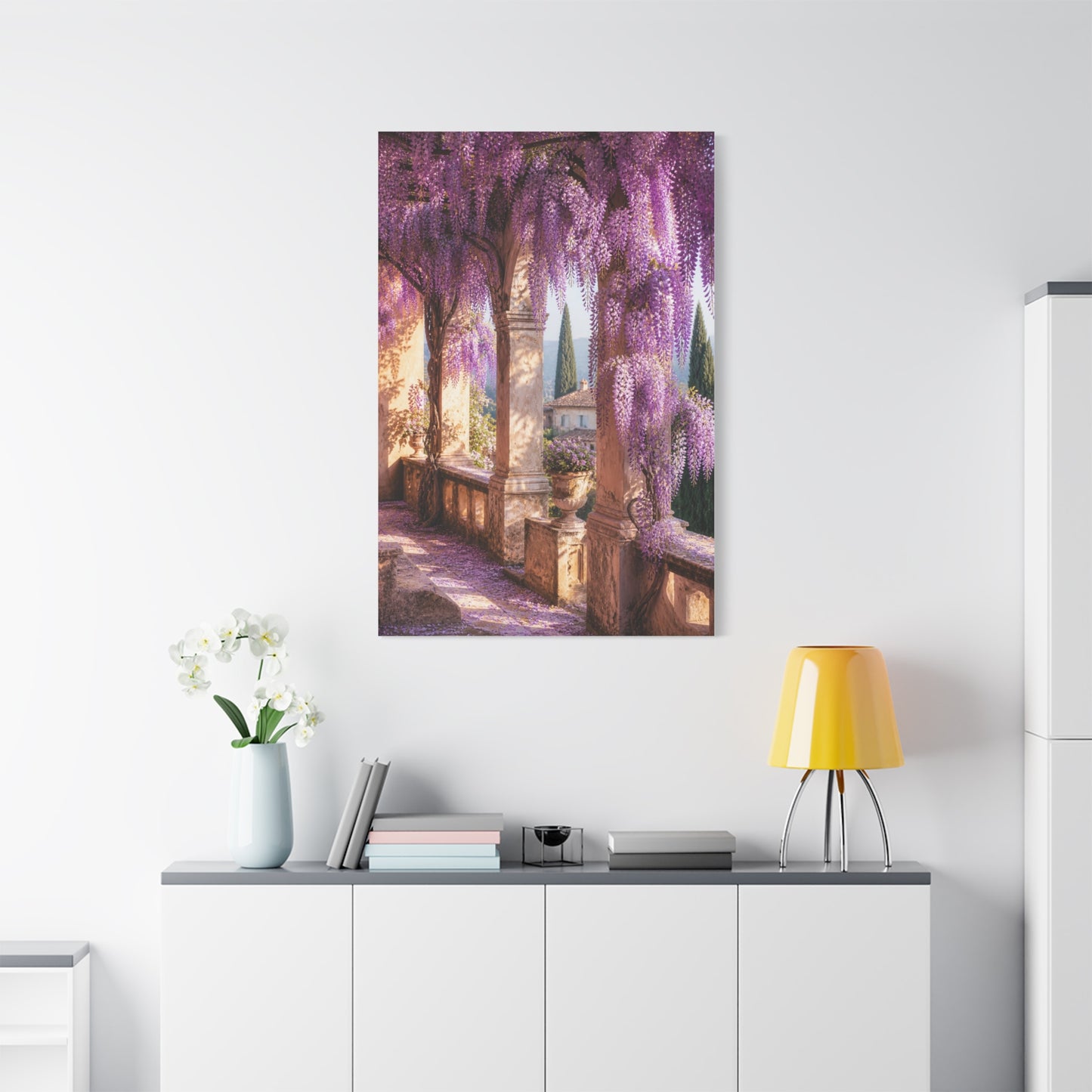 Cascading Wisteria Balcony Scene Wall Art & Canvas Print